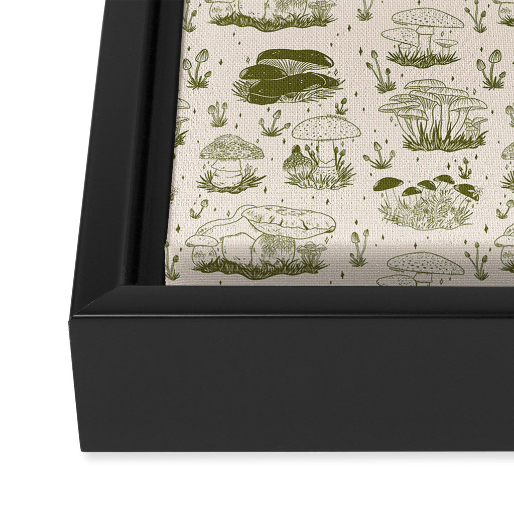Mushroom Toile in Green Framed Canvas Print Gallery Image 3