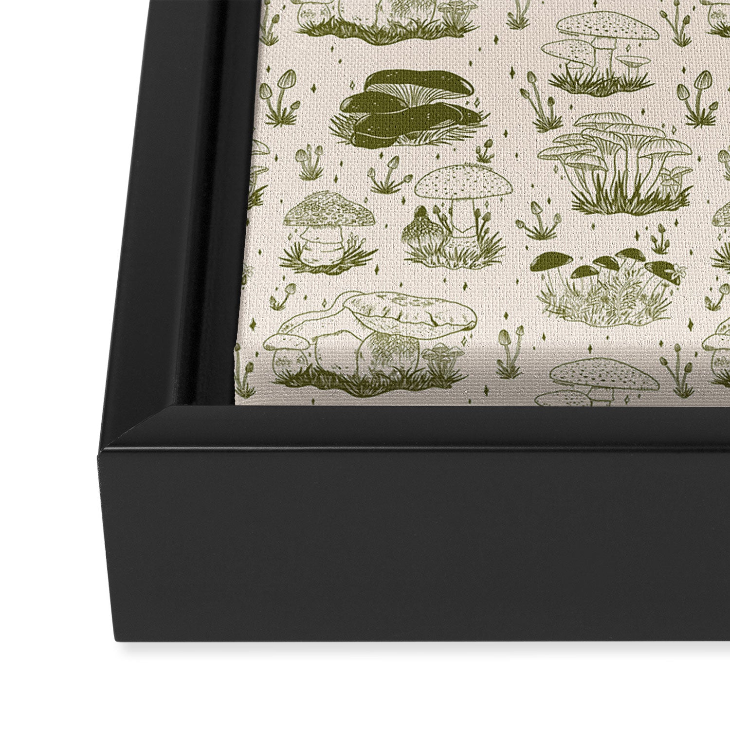 Mushroom Toile in Green Framed Canvas Print Gallery Image 3