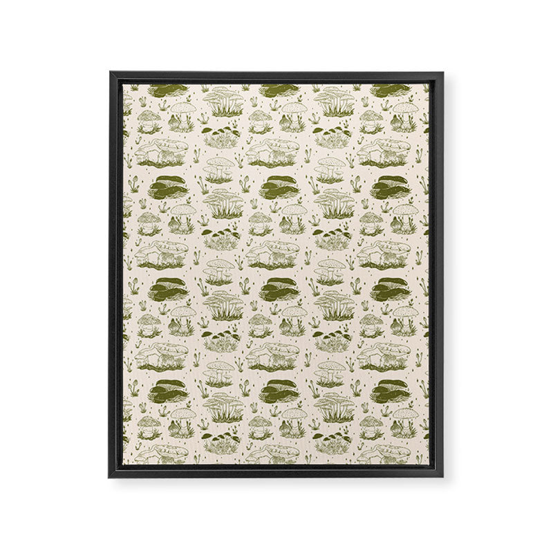 Mushroom Toile in Green Framed Canvas Print Gallery Image 8