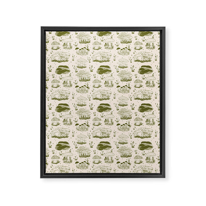 Mushroom Toile in Green Framed Canvas Print Gallery Image 1