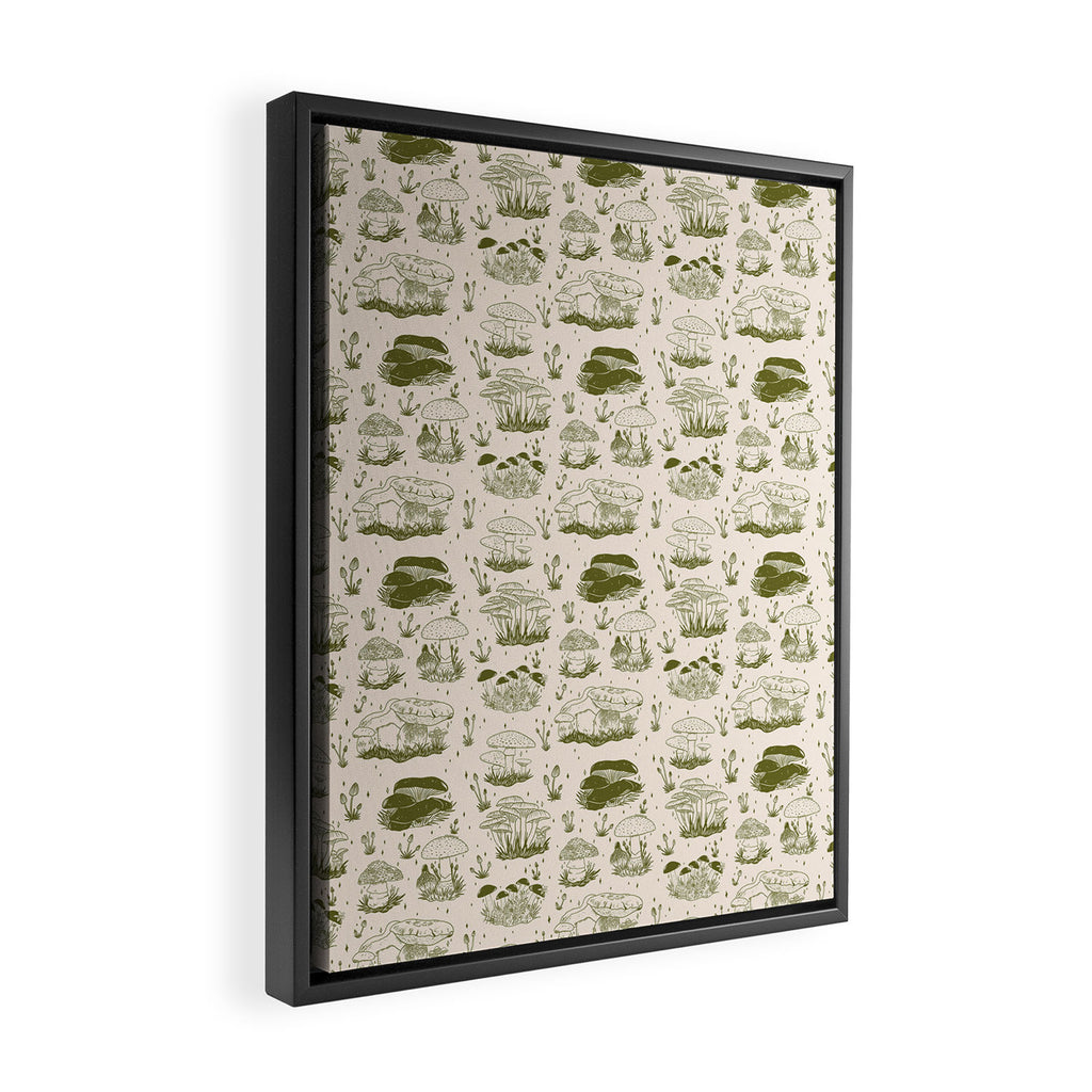 Mushroom Toile in Green Framed Canvas Print Gallery Image 2