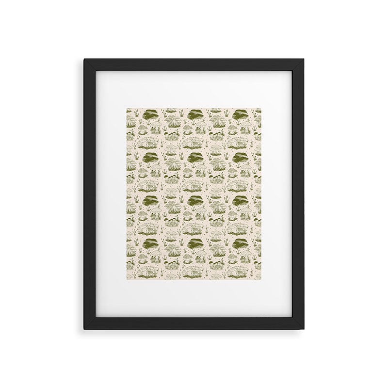 Mushroom Toile in Green Framed Art Print Gallery Image 6