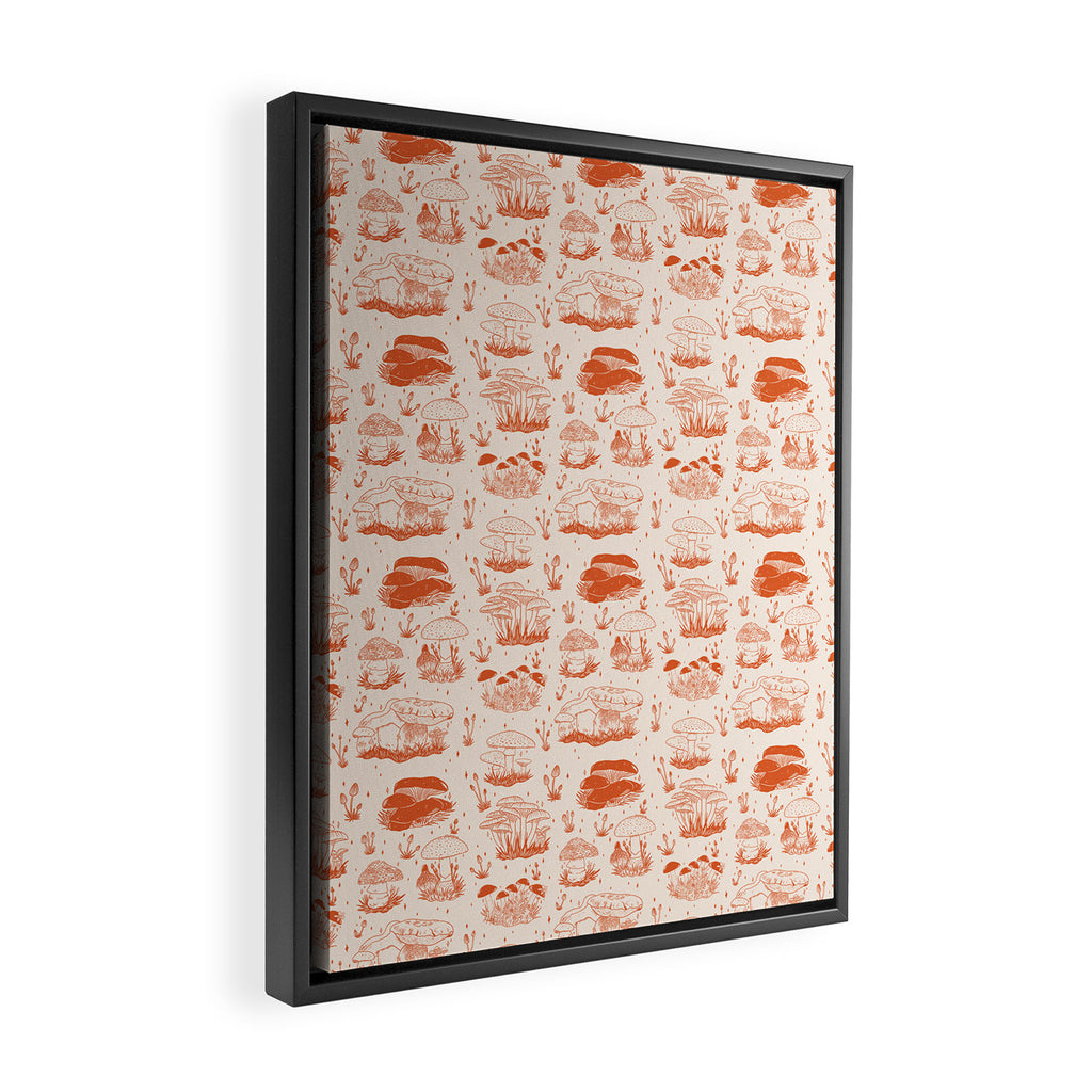 Mushroom Toile in Orange Framed Canvas Print Gallery Image 2