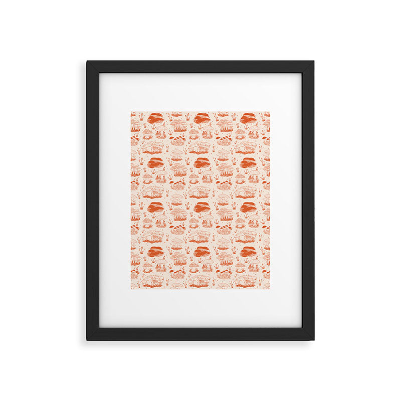 Mushroom Toile in Orange Framed Art Print Gallery Image 6