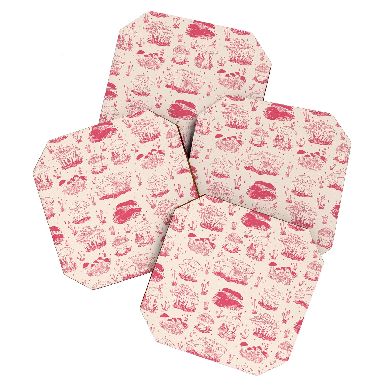 Mushroom Toile in Pink Coaster Gallery Image 1