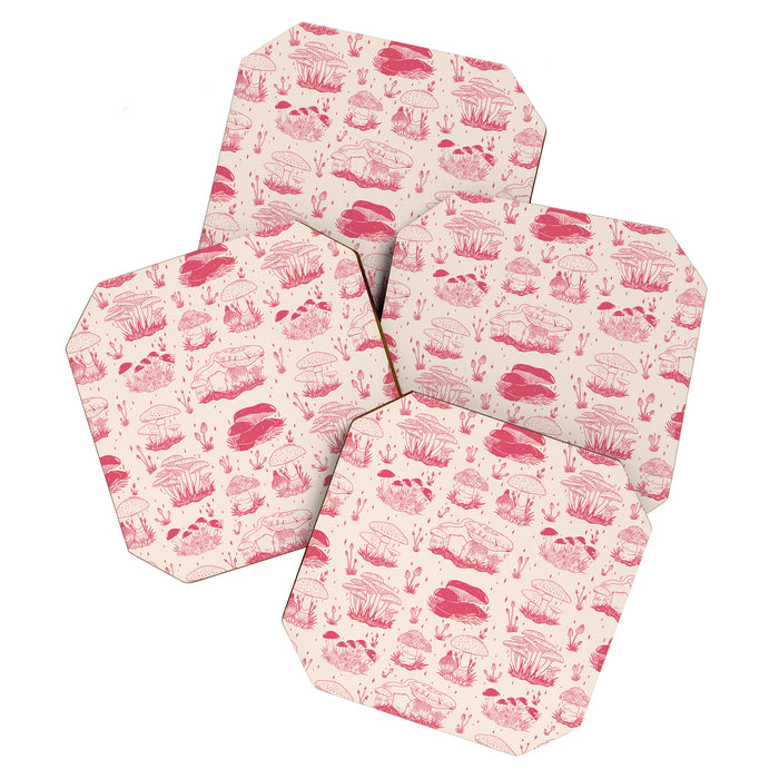 Mushroom Toile in Pink Coaster Gallery Image 1