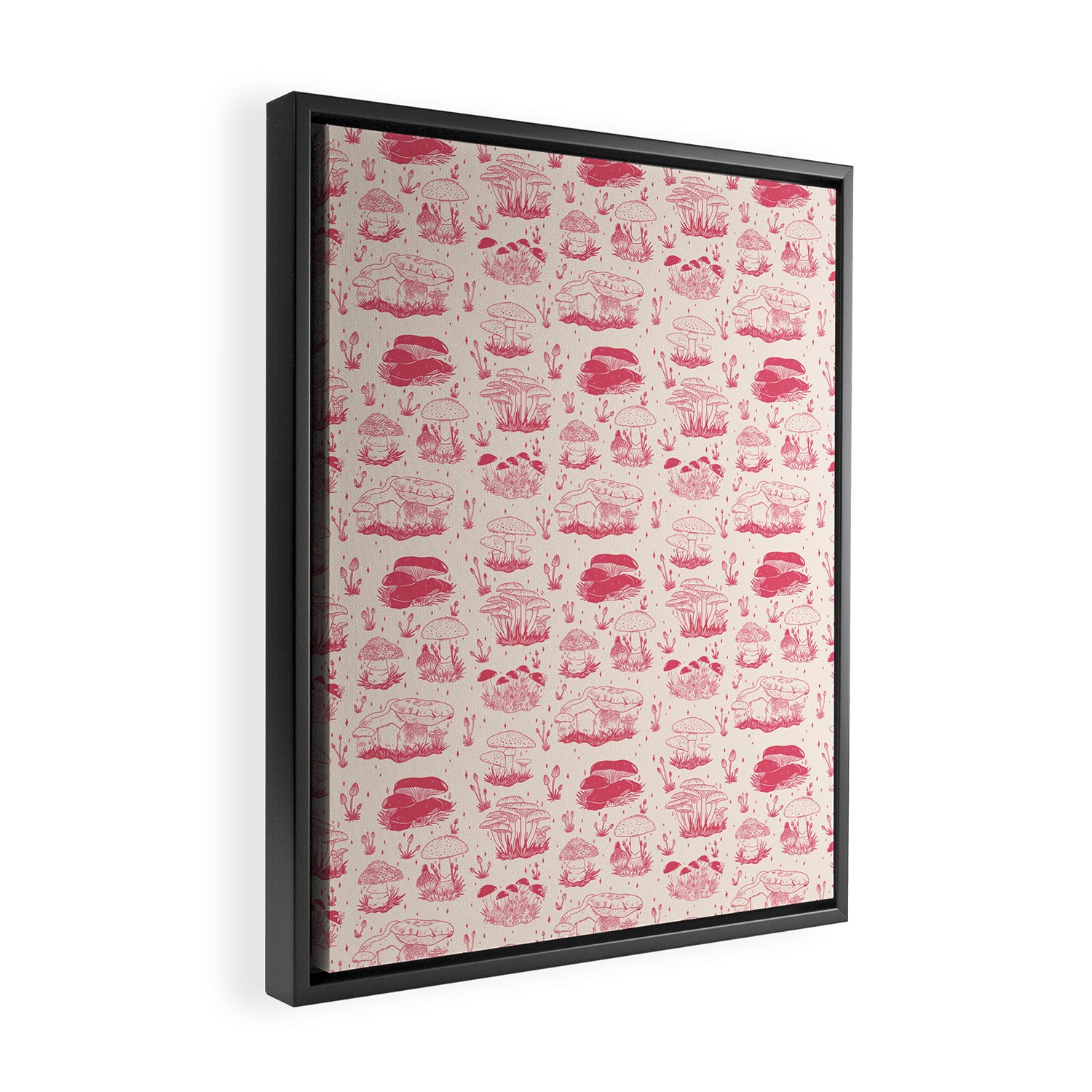 Mushroom Toile in Pink Framed Canvas Print Gallery Image 2