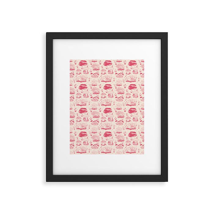 Mushroom Toile in Pink Framed Art Print Gallery Image 1