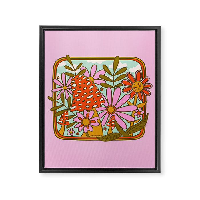 Mushrooms and Flowers Framed Canvas Print Gallery Image 1