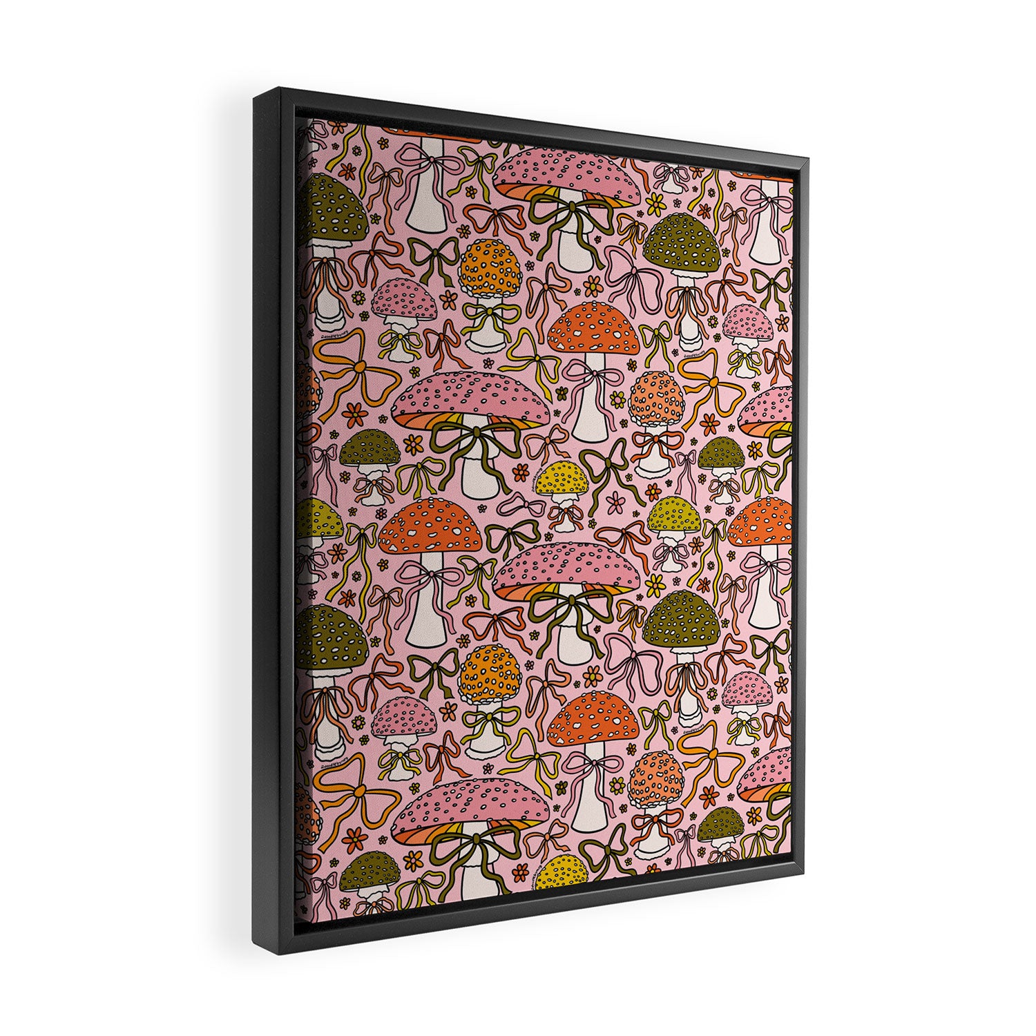 Mushrooms With Bows Print Framed Canvas Print Gallery Image 2