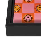 Orange Pink Smiley Checkerboard Print Framed Canvas Print Gallery Image 3
