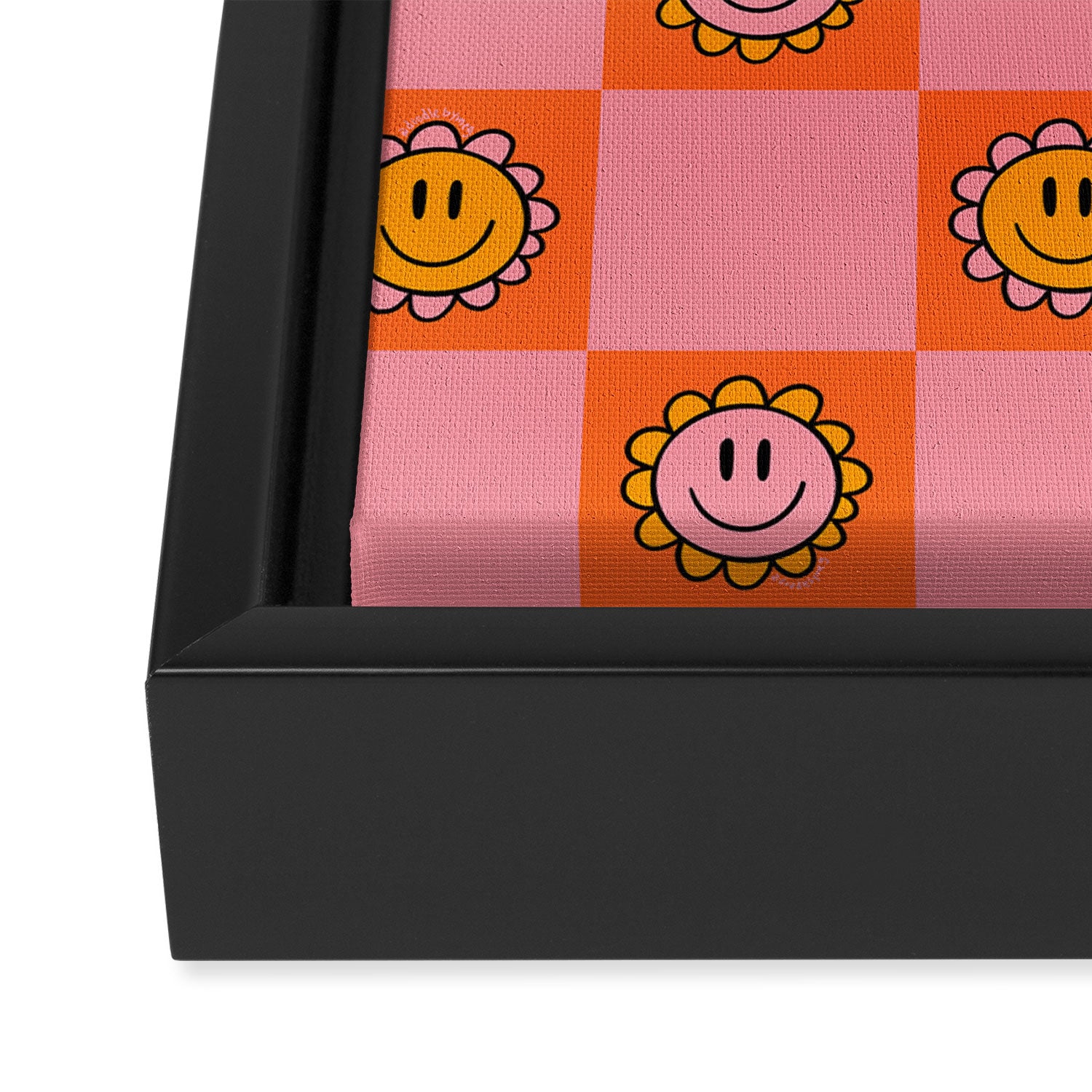 Orange Pink Smiley Checkerboard Print Framed Canvas Print Gallery Image 3