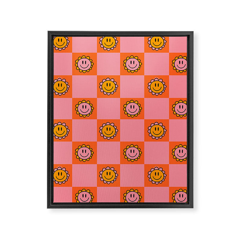 Orange Pink Smiley Checkerboard Print Framed Canvas Print Gallery Image 8