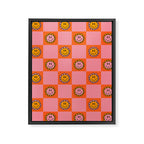 Orange Pink Smiley Checkerboard Print Framed Canvas Print Gallery Image 8