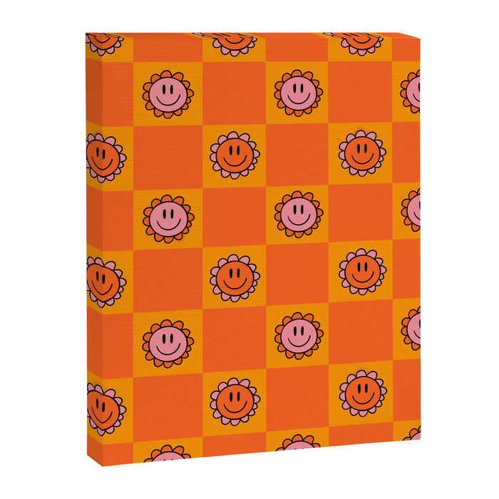 Orange Smiley Face Checkerboard Print Canvas Print Gallery Image 1