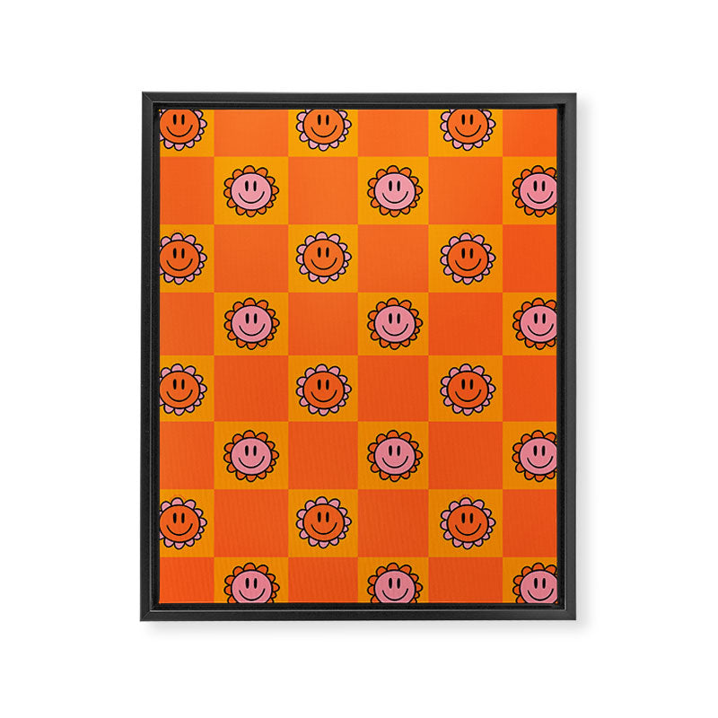 Orange Smiley Face Checkerboard Print Framed Canvas Print Gallery Image 8