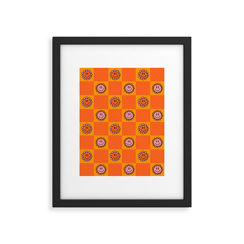 Orange Smiley Face Checkerboard Print Framed Art Print Gallery Image 6