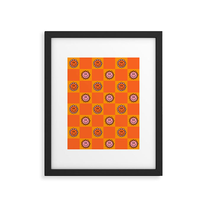 Orange Smiley Face Checkerboard Print Framed Art Print Gallery Image 1