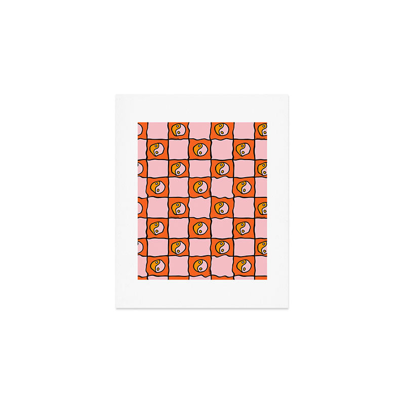Orange Ying yang Checkered Print Art Print Gallery Image 1