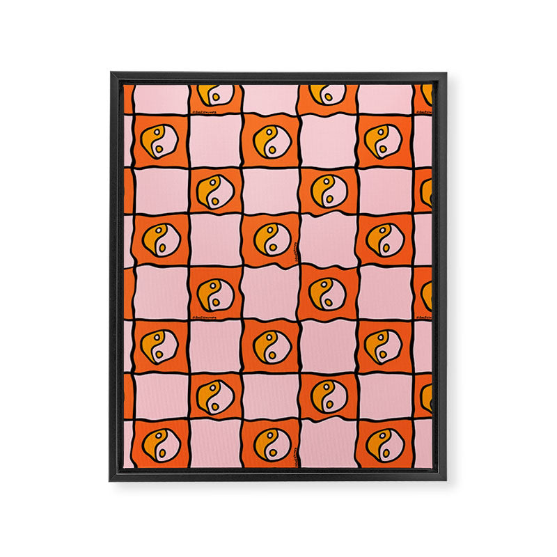 Orange Ying yang Checkered Print Framed Canvas Print Gallery Image 8