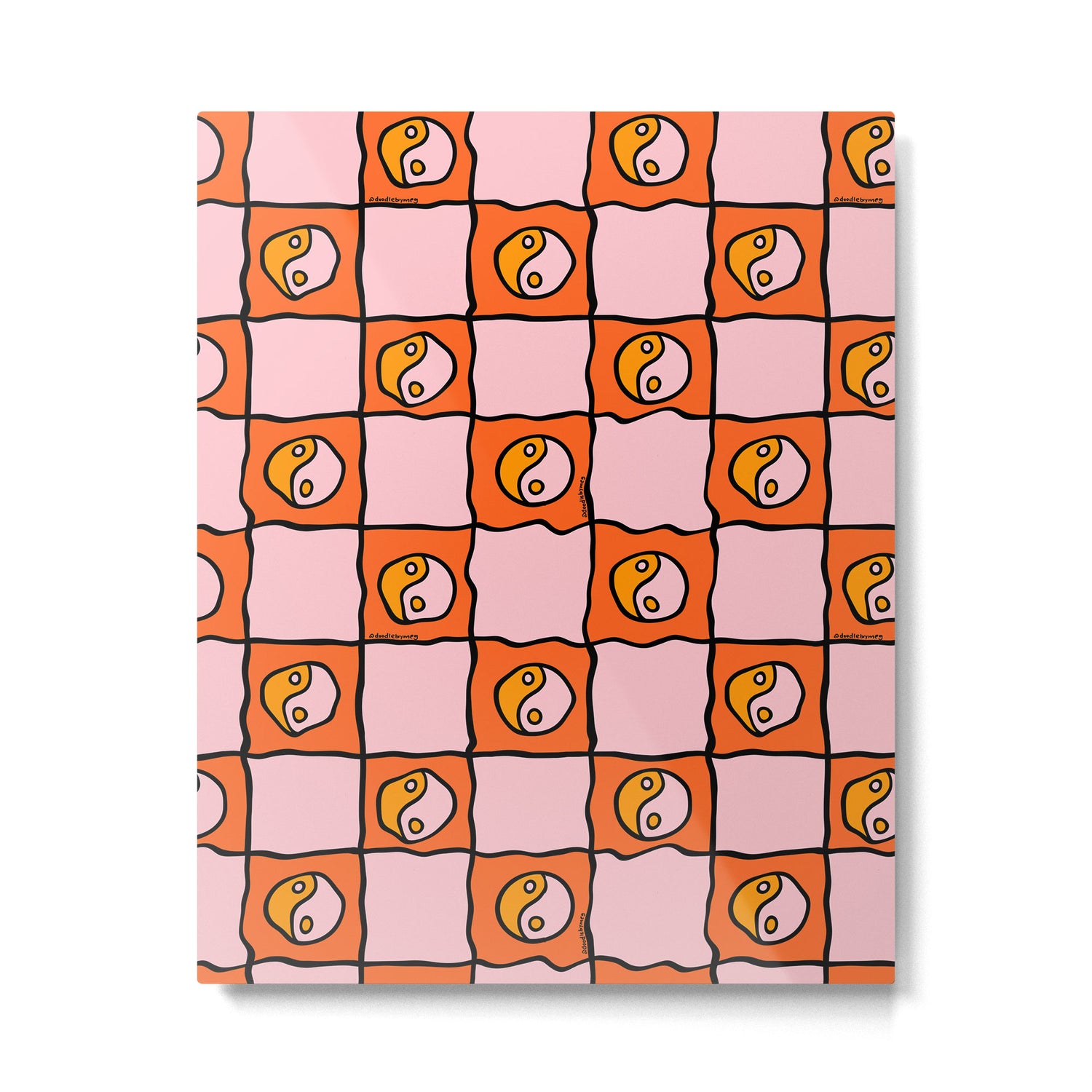 Orange Ying yang Checkered Print Metal Print Gallery Image 6