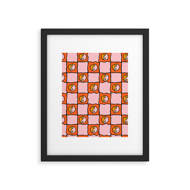Orange Ying yang Checkered Print Framed Art Print Gallery Image 6