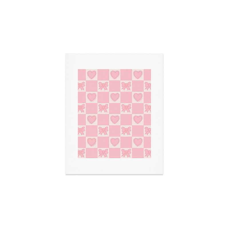 Pink Bow Checkered Print Art Print Gallery Image 1