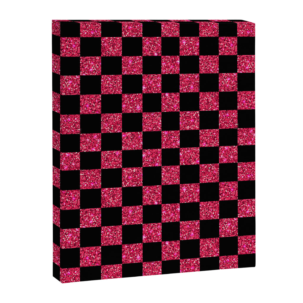 Pink Glitter Checkered Print in Black Canvas Print Gallery Image 8