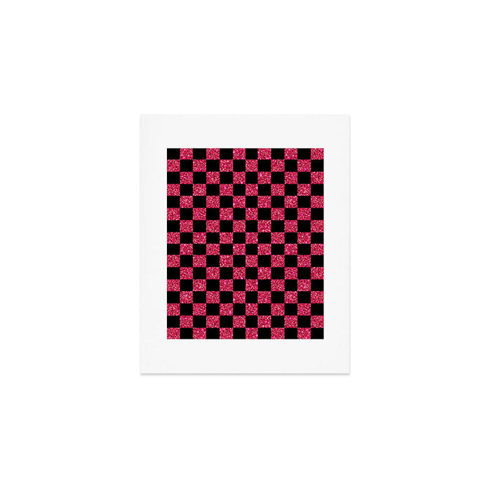 Pink Glitter Checkered Print in Black Art Print Gallery Image 1