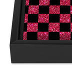 Pink Glitter Checkered Print in Black Framed Canvas Print Gallery Image 3