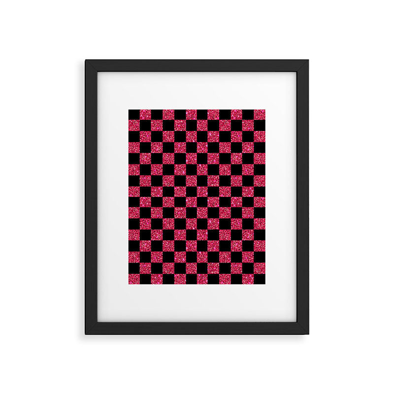 Pink Glitter Checkered Print in Black Framed Art Print Gallery Image 6