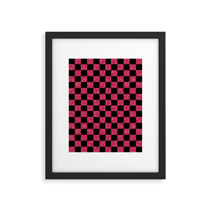 Pink Glitter Checkered Print in Black Framed Art Print Gallery Image 1