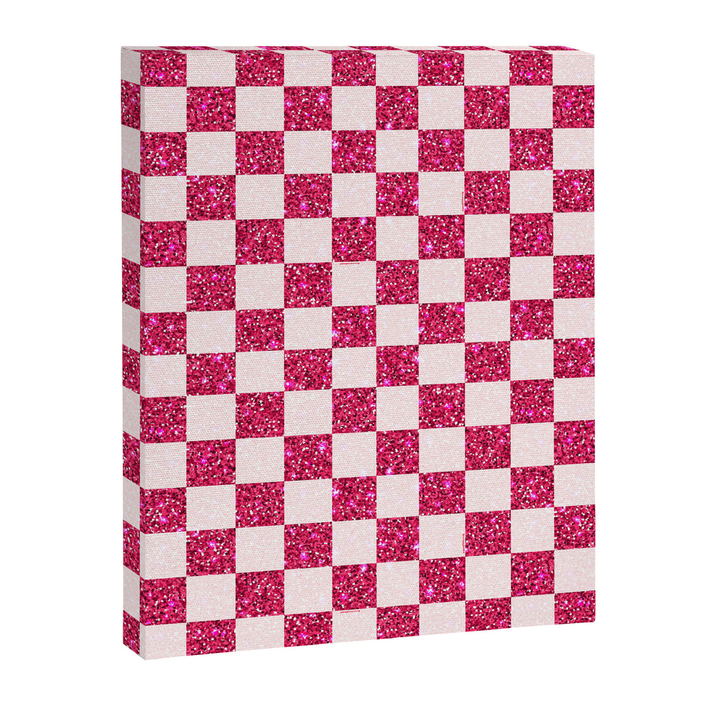 Pink Glitter Checkered Print in Cream Canvas Print Gallery Image 8