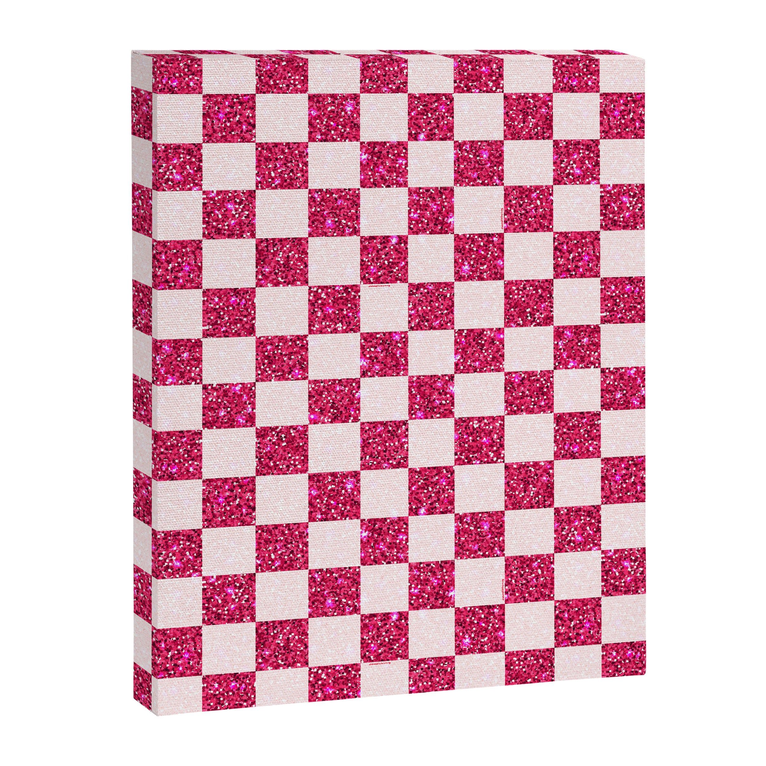 Pink Glitter Checkered Print in Cream Canvas Print Gallery Image 8