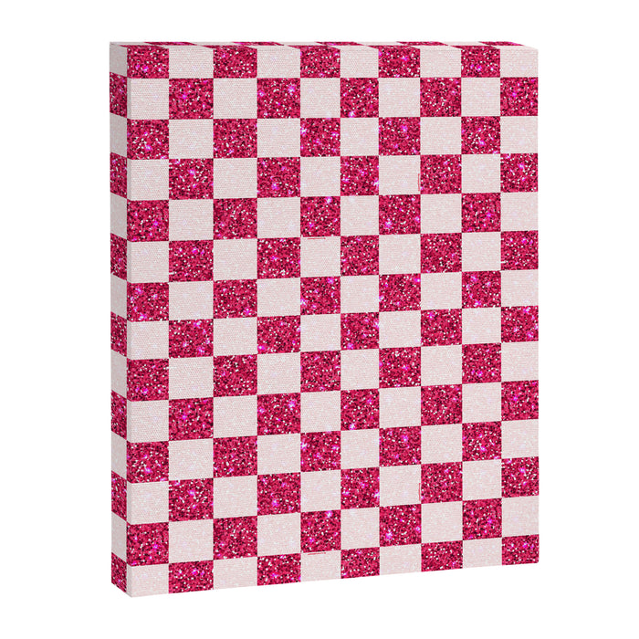 Pink Glitter Checkered Print in Cream Canvas Print Gallery Image 1