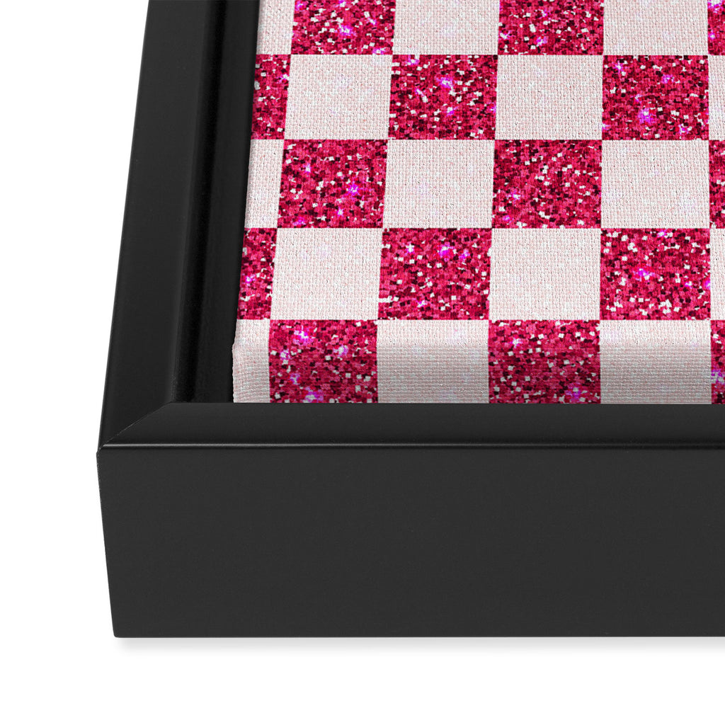 Pink Glitter Checkered Print in Cream Framed Canvas Print Gallery Image 3