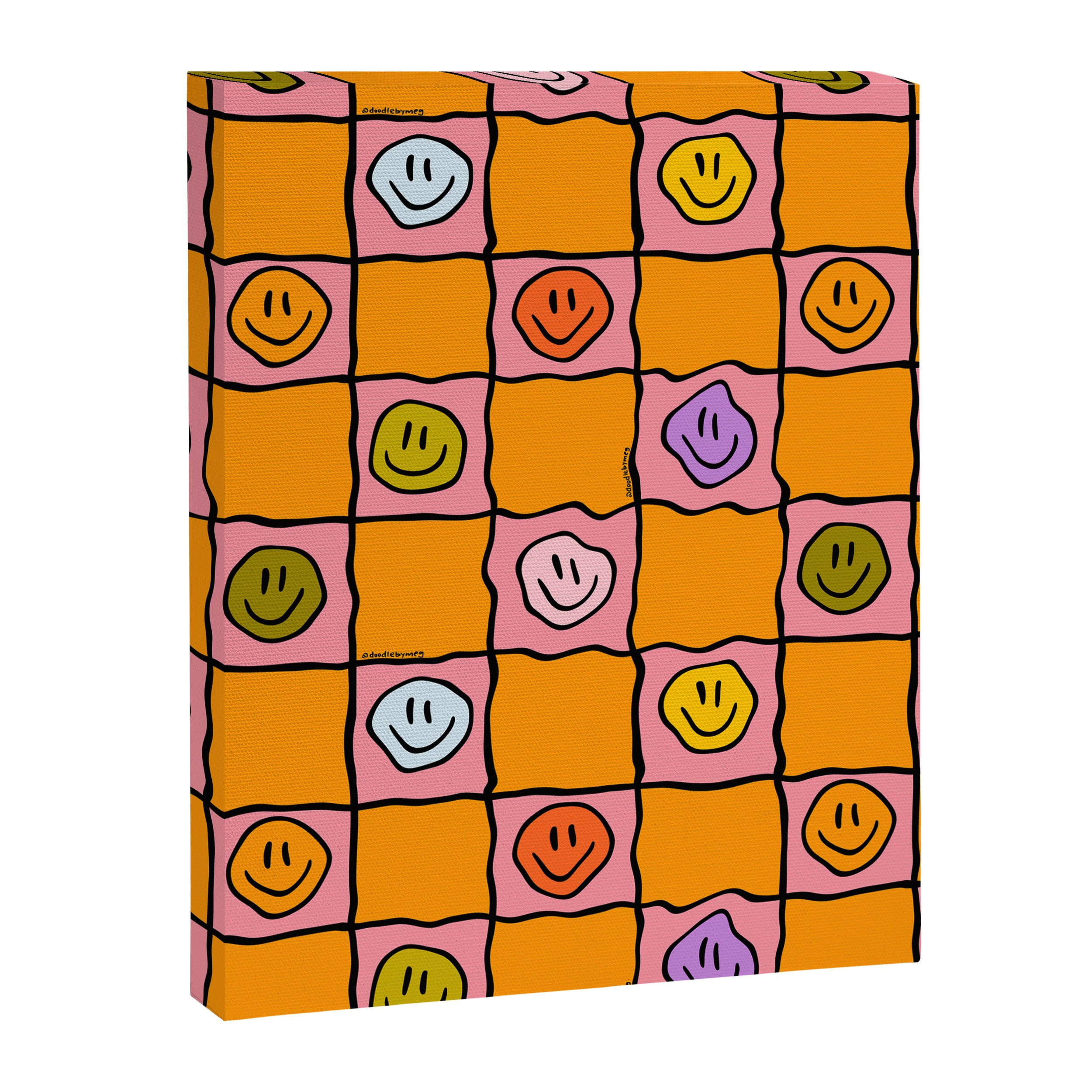 Pink Happy Face Checkered Print Canvas Print Gallery Image 8