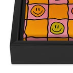 Pink Happy Face Checkered Print Framed Canvas Print Gallery Image 3