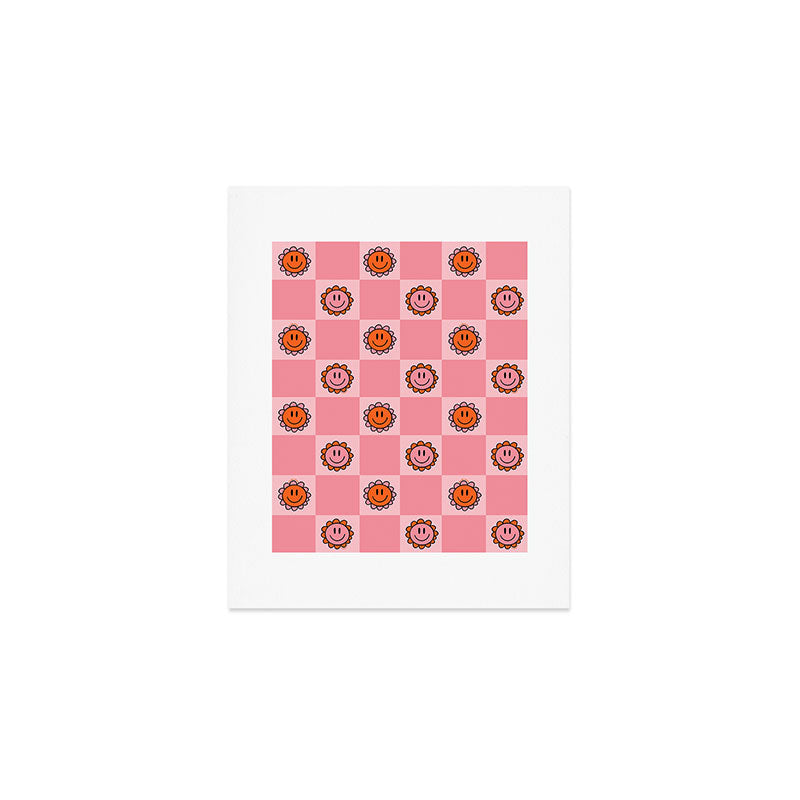 Pink Smiley Face Checkerboard Art Print Gallery Image 1