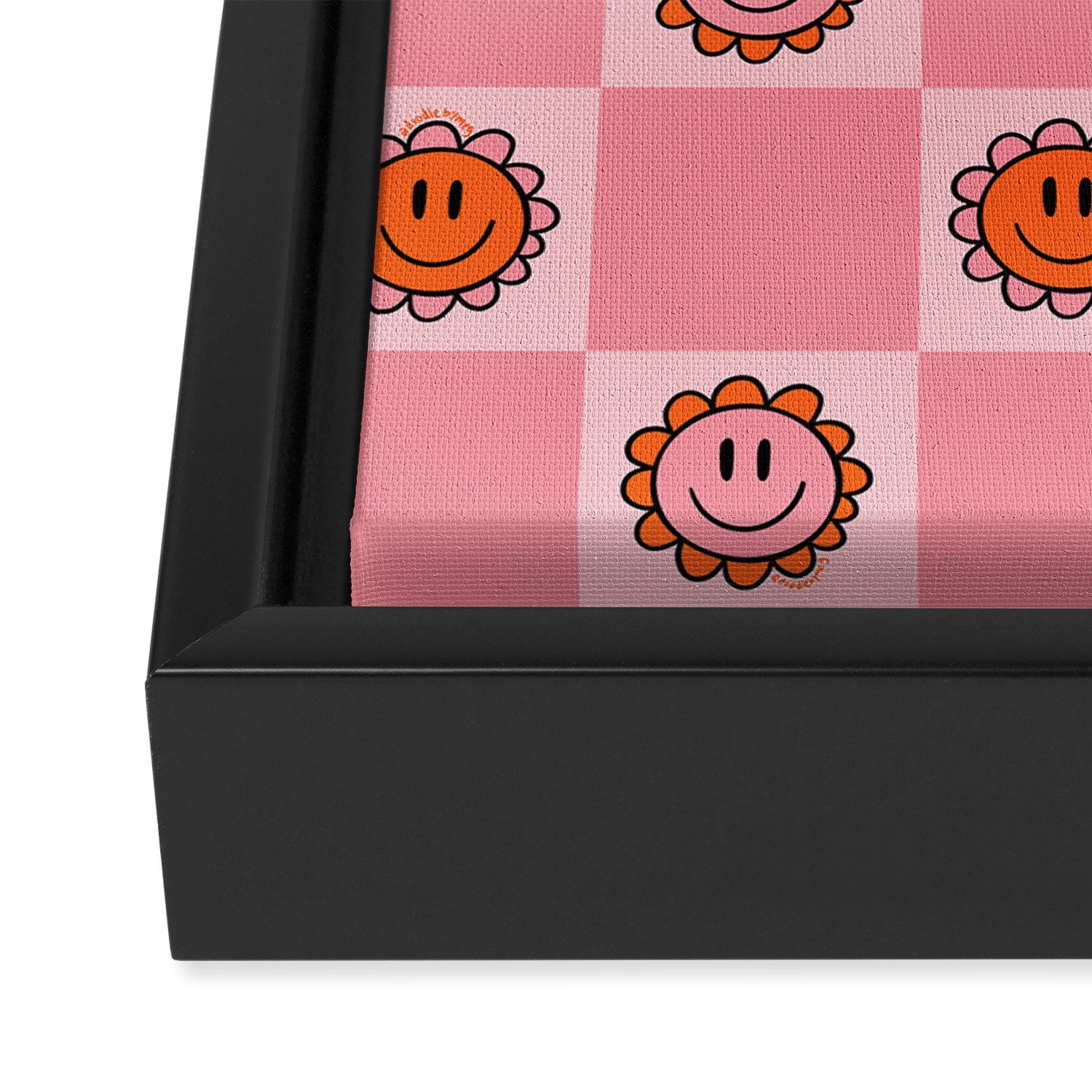 Pink Smiley Face Checkerboard Framed Canvas Print Gallery Image 3