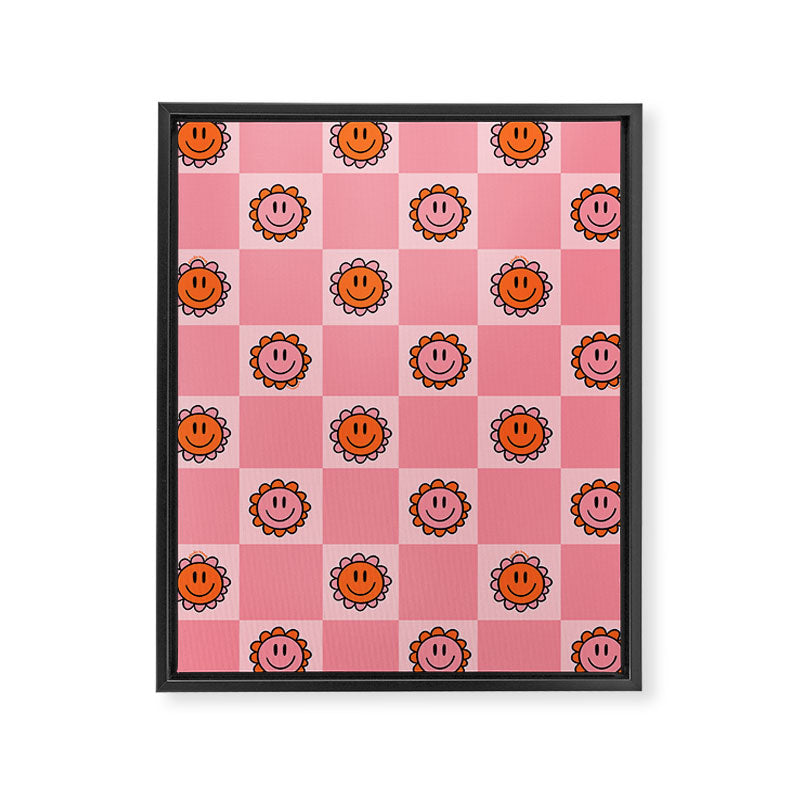 Pink Smiley Face Checkerboard Framed Canvas Print Gallery Image 8