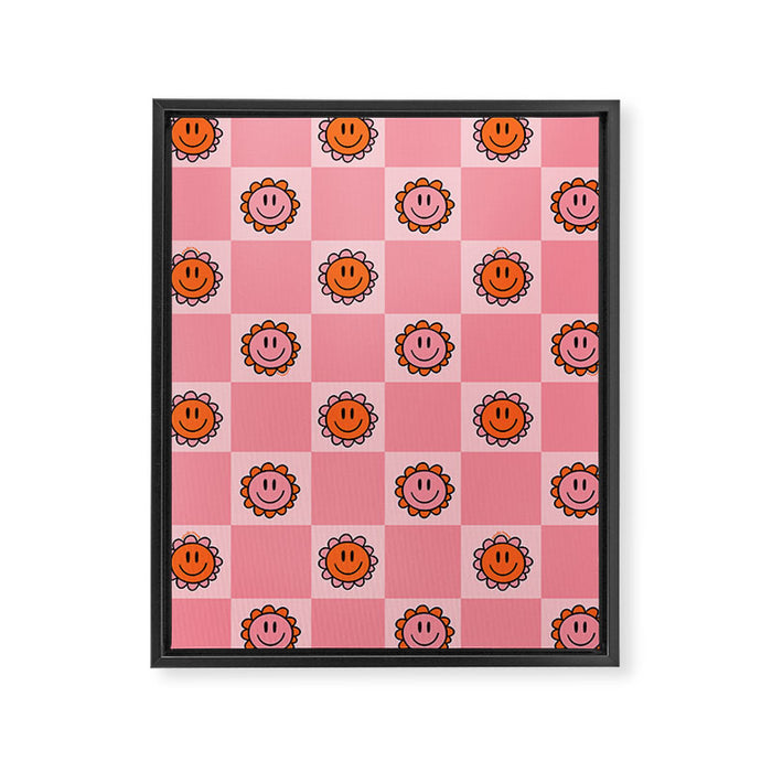 Pink Smiley Face Checkerboard Framed Canvas Print Gallery Image 1