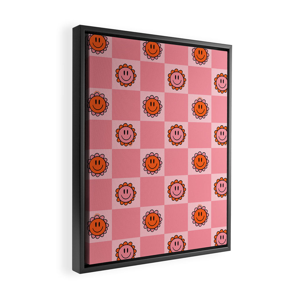 Pink Smiley Face Checkerboard Framed Canvas Print Gallery Image 2