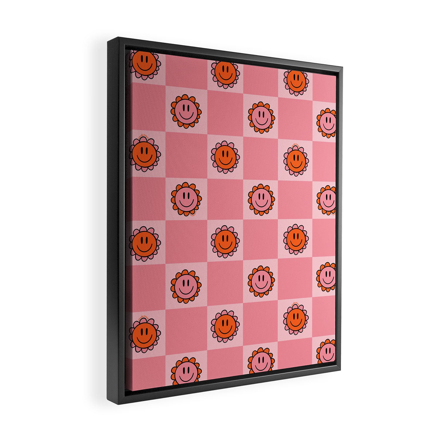 Pink Smiley Face Checkerboard Framed Canvas Print Gallery Image 2