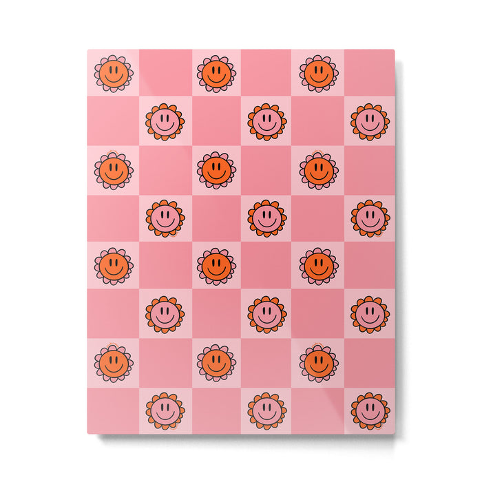 Pink Smiley Face Checkerboard Metal Print Gallery Image 1