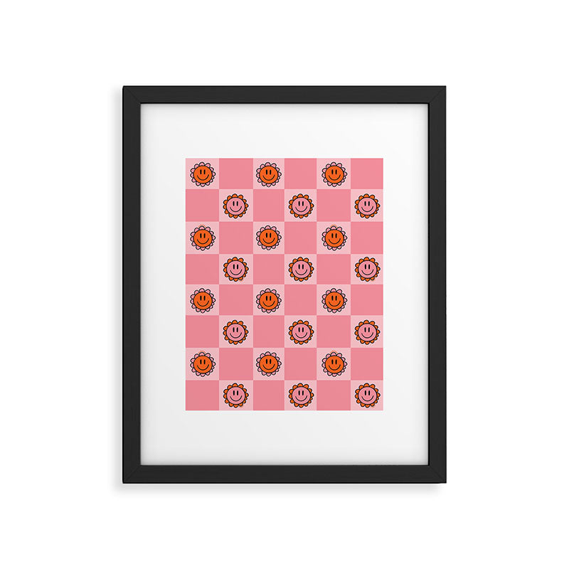Pink Smiley Face Checkerboard Framed Art Print Gallery Image 6