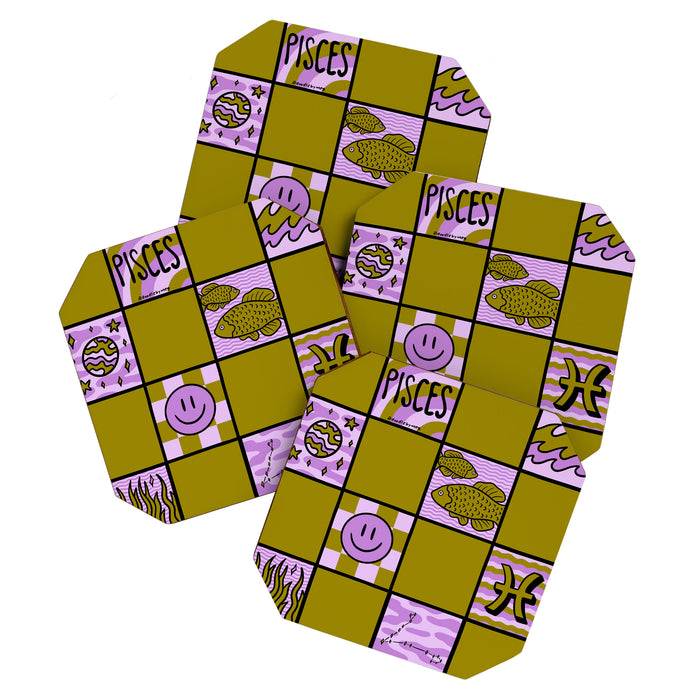 Pisces Checkered Print Coaster Gallery Image 1
