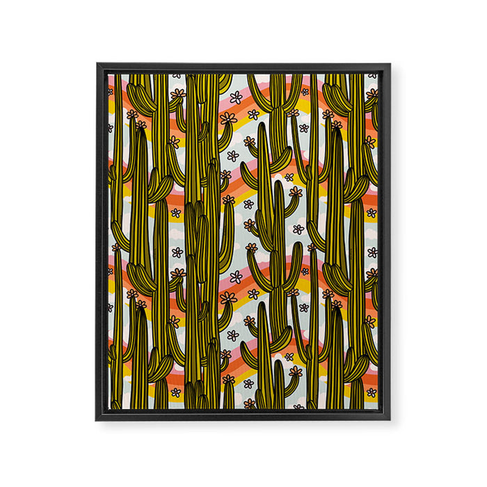 Rainbow and Cacti Print Framed Canvas Print Gallery Image 1