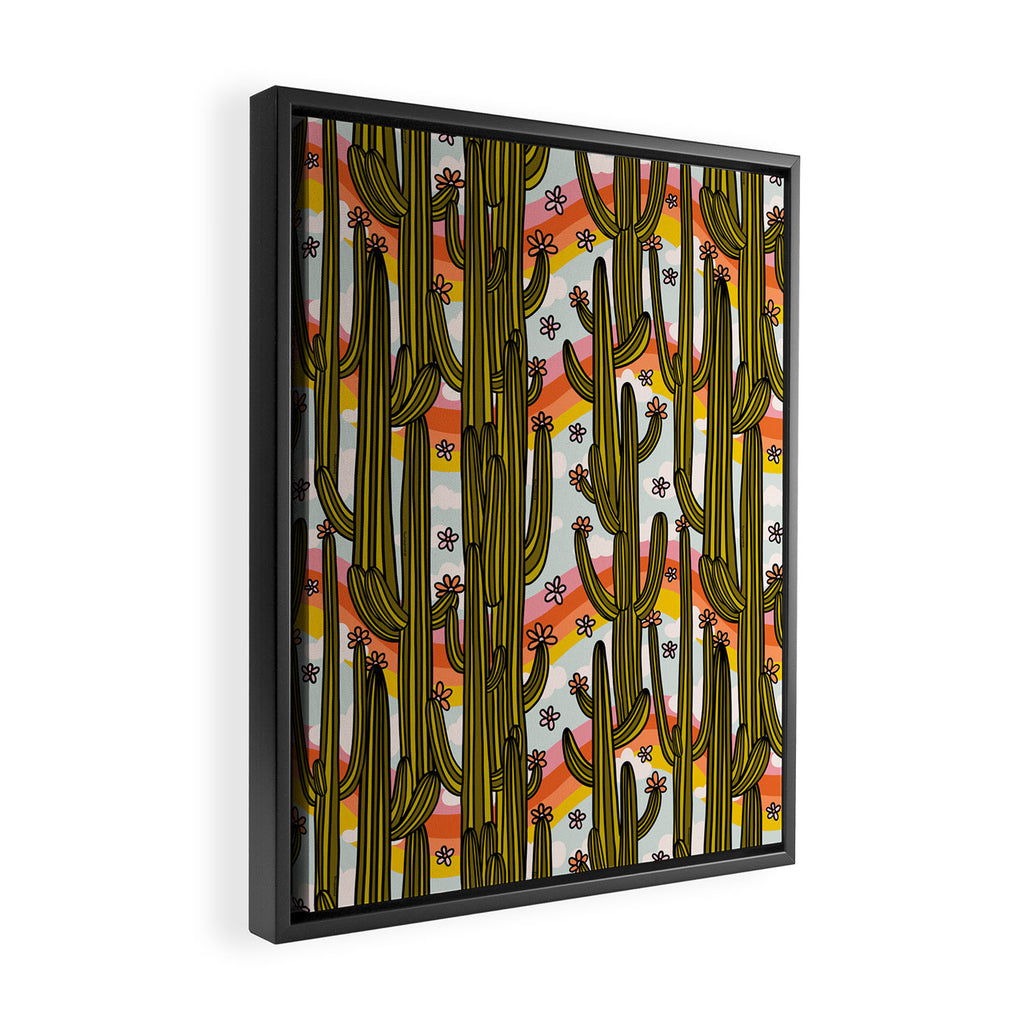 Rainbow and Cacti Print Framed Canvas Print Gallery Image 2