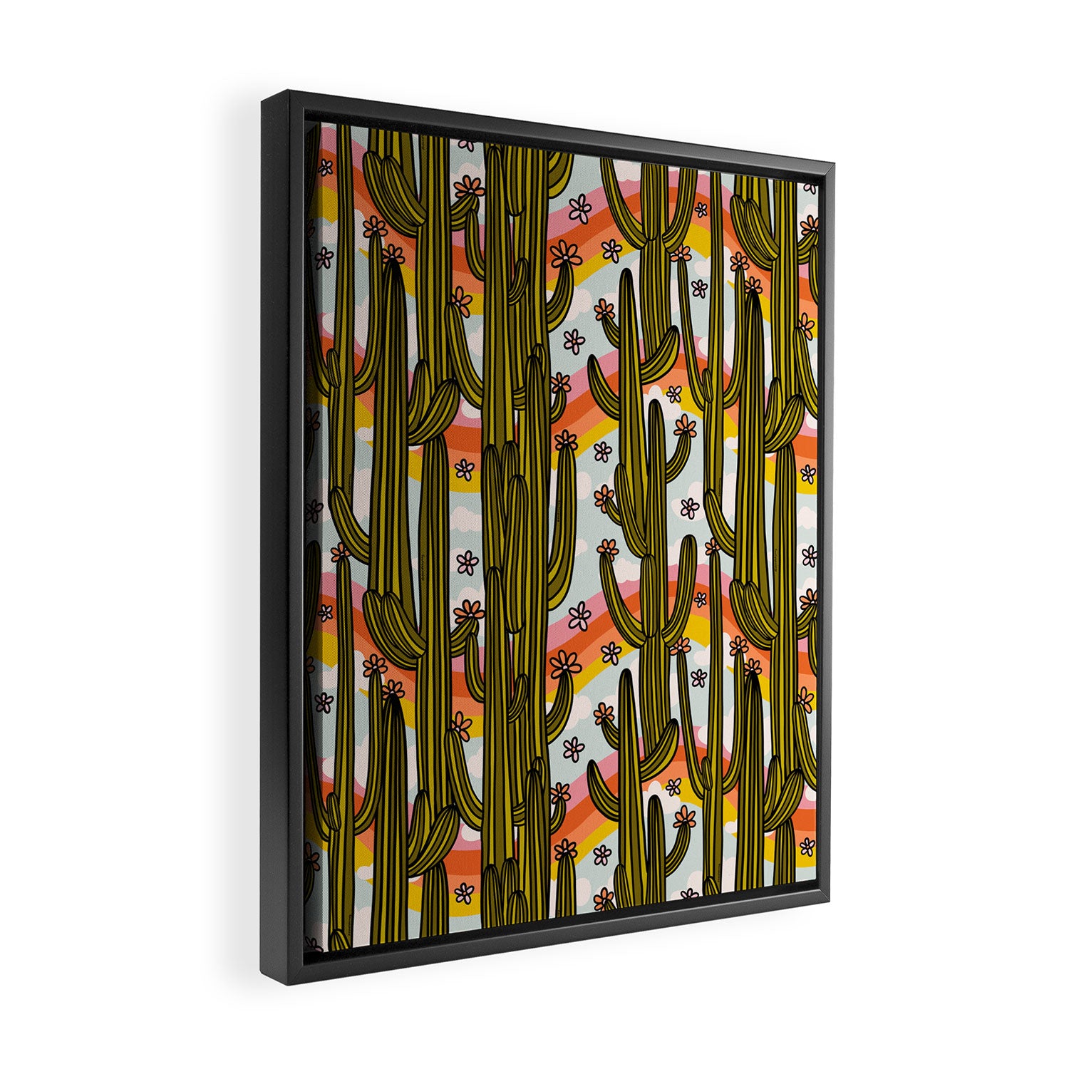 Rainbow and Cacti Print Framed Canvas Print Gallery Image 2